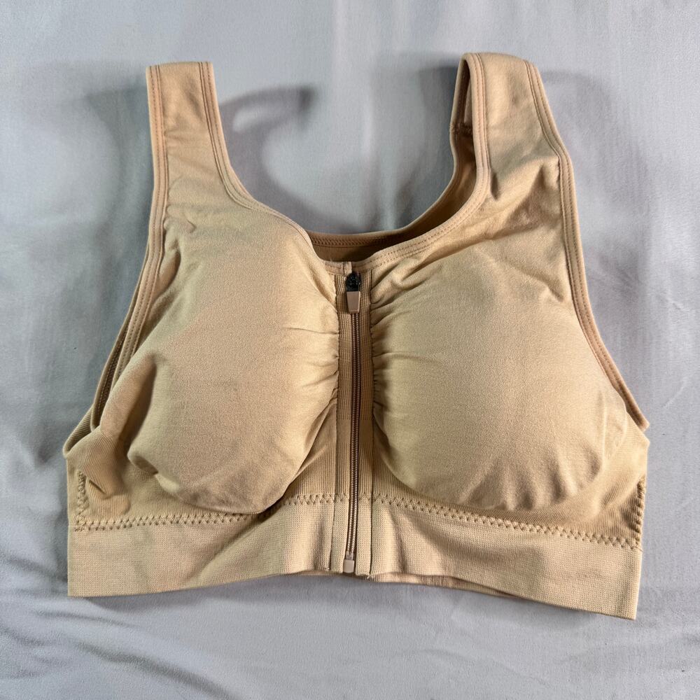 Genie Zip Bra Womens XL Nude Front Zip Wireless Comfort Sports Bra
